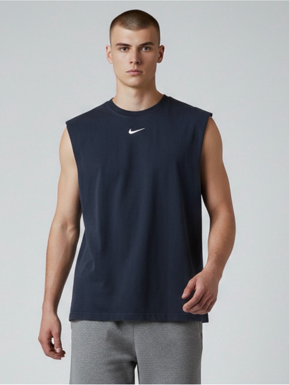 Vintage 90s Nike Basketball Center Swoosh Sleeveless Blue Tank Top Navy Size L
